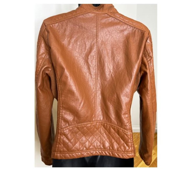 Therapy Womens Full Zip Faux Leather Jacket High Neck Long Sleeve Size M Brown - Picture 3 of 4